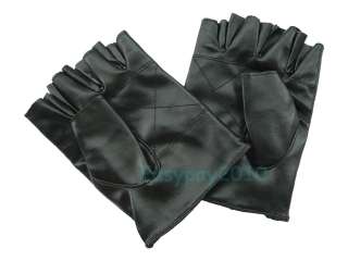 Black Mens PU Leather Rivets Half Gloves Punk Sports  