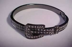   Silversmith silver clear CZ shiny metal black belt buckle bracelet