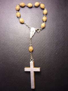 Vintage Jesus Cross St Mary Wooden Bracelet Italy  