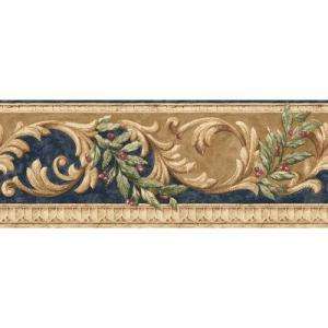 The Wallpaper Company 8 in X 10 in Navy And Brown Scroll Border Sample 