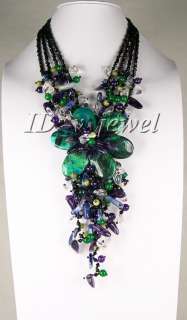 Onyx amethyst crystal flower necklace VJ  