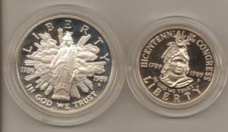 1989 US CONGRESSIONAL PROOF SILVER DOLLAR 2 COIN SET  