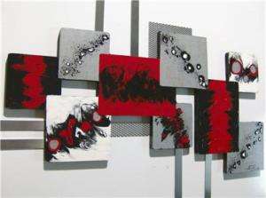 Red,Black Modern Abstract,Squares wall SCULPTURE 35x23  