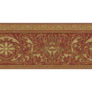   Wallpaper Company 10.25 in x 15 ft Red And Gold Filigree Scroll Border
