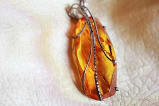   ANHÄNGER AMULET EGG YOLK AMBER PENDANT NECKLACE CHAIN SILVER  