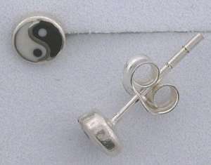 Ying Yang Sterling Onyx Gemstone Gem Stone Earrings  