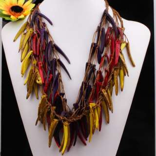 Handmade Colourful Coconut Shell Stick Beads Necklace  