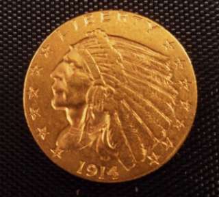 1914 INDIAN HEAD QUARTER EAGLE $2.5 1/2 DOLLAR GOLD COIN NICE GENUINE 