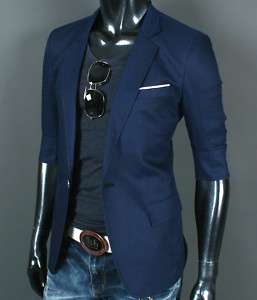 Men Slim Fit Half Sleeve Blazer Jacket JK029 Blue Sz  
