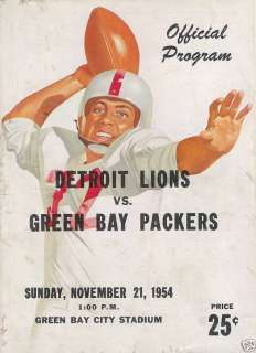 GREEN BAY PACKERS~DETROIT LIONS NOV 21, 1954 PROGRAM  