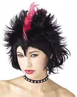 Womans Black & Pink Mohawk Style Costume Hair Wig  