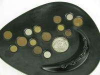 Vintage Retro Mod Black Ceramic Foreign Coin Ashtray  