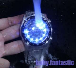 Rare Design Blue Binary LED Mens Shinshoku Black Watch 100% Water 