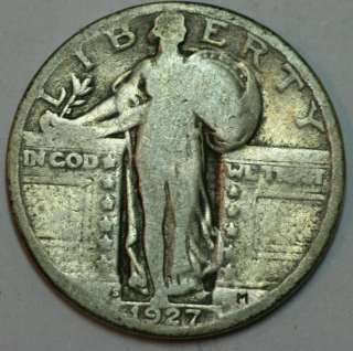 Worn 1927 S Standing Liberty Quarter Dollar Nice Coin G  