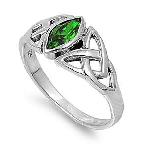Celtic Triquerta Emerald CZ Sterling Silver Ring Sizes 5 10  