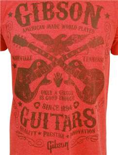 Gibson Les Paul Guitar Heritage Mens Rock Red T Shirt NEW  
