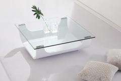 ICEBERG GLASS TOPPED BENT WOOD SHINY WHITE COFFEE TABLE  