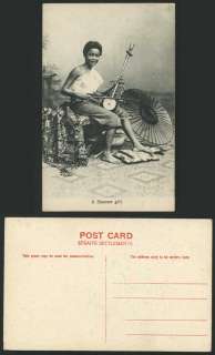 Straits Settlements Old Postcard A Siamese Girl & Banjo  