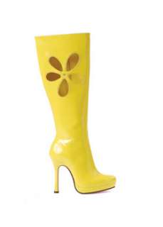 Yellow Gogo Boot With Flower Cutout  Cheap Boots Halloween Costume 