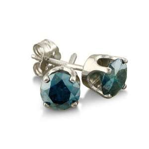   : 14K White Gold Round Blue Diamond Stud Earrings (3/4 ctw.): Jewelry