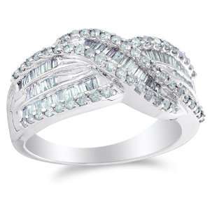 Size 8.5   14K White Gold Diamond Cross Over Wedding , Anniversary OR 