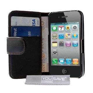   Leather Case For Apple iPhone 4 4G 4S Black Cell Phones & Accessories