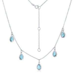 Aqua Tear Drop C.Z. Sterling Silver Necklace (Nice Gift, Special Sale 