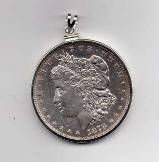 Mens pendant charm silver eagle dollar morgan coin 1878  