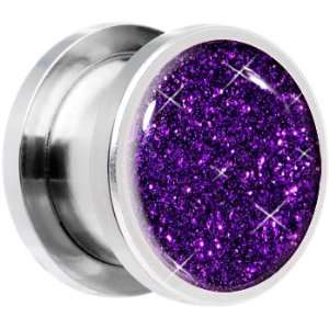  2 Gauge  Steel Purple Haze Glitter Screw Fit Plug Jewelry