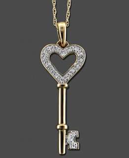 Diamond Necklace, 14k Gold Diamond Accent Heart Key Pendant 