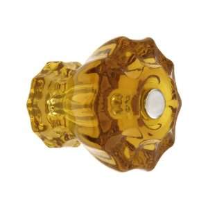  Large Fluted Amber Glass Cabinet Knob With Nickel Bolt 