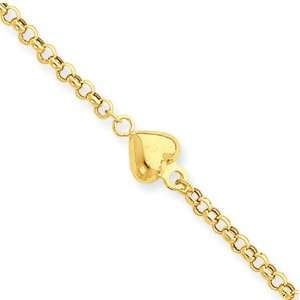    14 Karat Gold Puff Heart Anklets with Extension   10 inch Jewelry