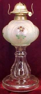 Antique FLOWER FROSTED FONT ZIPPER LOOP KEROSENE LAMP  