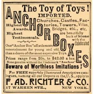 1892 Ad Anchor Boxes Antique Toys F. AD. Richter NY   Original Print 