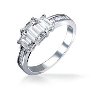   Asscher Cut Cubic Zirconia Three Stone .925 Sterling Engagement Ring
