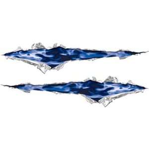   Ripped / Torn Metal Look Decals With Inferno Blue Flames Automotive