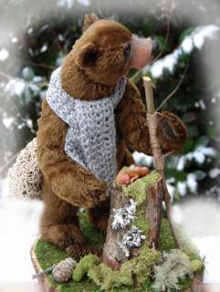 Artist Bear with Fairy, Large Woodland Vignette by Mary Lou Foley 
