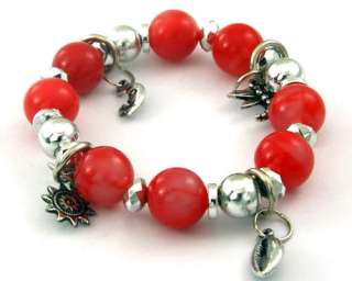   Elastic Stretch Red Beads Dangle Bangle Bracelet Fashion Jewelry