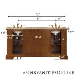   Vanity Travertine Top Double Sink Cabinet Bathroom Furniture  