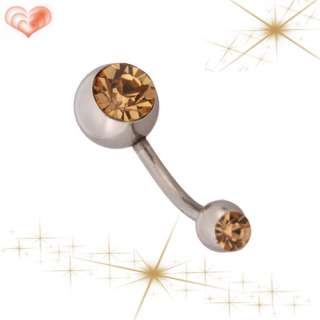Light Brown Rhinestone Curved Barbells Navel Belly Ring  