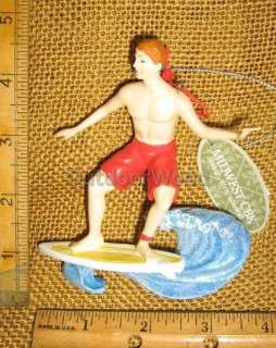 Male Surfer On Surfboard With Beach Wave Surf Board Ornament NEW 