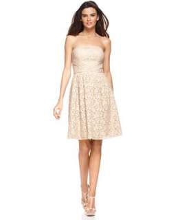 Vince Camuto Dress, Strapless Lace Pleated A Line