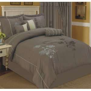   Queen Moca Floral Embroidered Comforter Bedding Set: Home & Kitchen