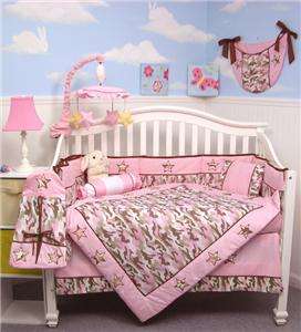 Khaki & Pink Camo Baby Crib Nursery Bedding Set 10 pcs  