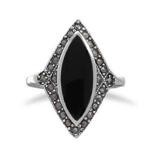 Black Onyx Marcasite Edge Ring Ster. Silver Black Onyx With Marcasite 