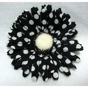  NEW Black and White Polka Dot Daisy Hair Flower Clip 