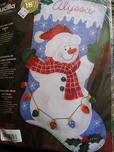 Bucilla Christmas Felt Applique Stocking Kit,SNOWMAN WITH LIGHTS,Size 