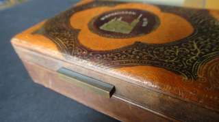 vtg STEPHANSDOM WIEN leather & wood cigarette case box  