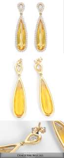 Beautiful 14K Yellow Gold, Citrine, and Diamond Dangle Earrings  