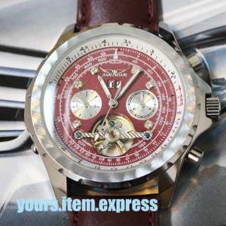 Automatic Mechanical Date & Week Red Leather Watch  
